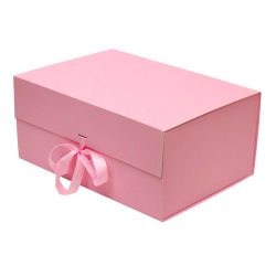 Gift Box Thick Cardboard Foldable With Magnetic Lid Rectangular 39X28X17.5 cm Pink