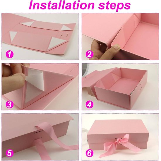 Gift Box Thick Cardboard Foldable With Magnetic Lid Rectangular 33x26x15 cm Pink Gift Box Thick Cardboard Foldable With Magnetic Lid Rectangular 33x26x15 cm Pink