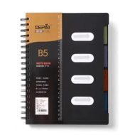 Lined Wire-Bound Notebook, Black Cover, 100 Sheets, B5 Size, with Dividers Depay