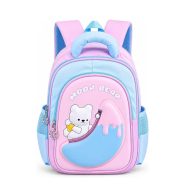 School Backpack with Zipper and Front Pocket, Featuring Embossed Bear Designs Pink