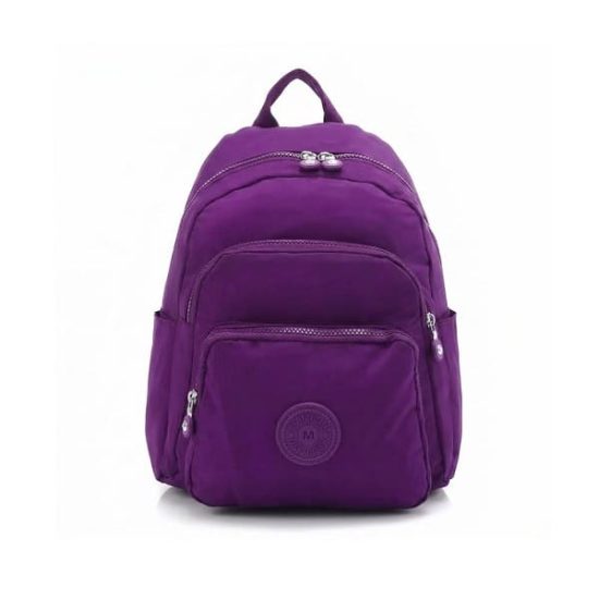 Small Backpack with 4 Zippers and Two Side Pockets Solid Purple