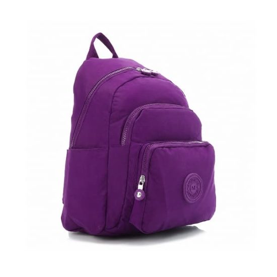 Small Backpack with 4 Zippers and Two Side Pockets Solid Purple