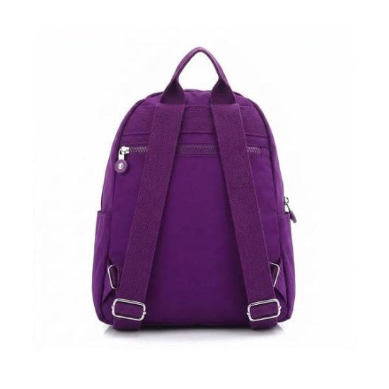 Small Backpack with 4 Zippers and Two Side Pockets Solid Purple