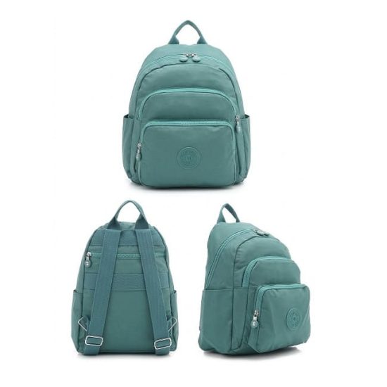 Small Backpack with 4 Zippers and Two Side Pockets Solid Tiffany Small Backpack with 4 Zippers and Two Side Pockets Solid Tiffany