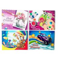 Spiral-Bound Sketchbook A4, Sturdy Plastic Cover, 14 Sheets, Assorted Designs