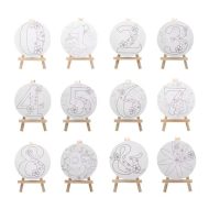  Round Canvas Drawing Board 10.5cm Printed with Numbers and Includes Wooden Easel - Keep Smiling