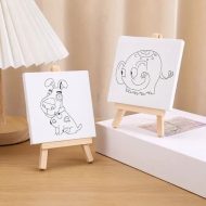 Square Canvas Drawing Board 10x10cm with Assorted Prints and Wooden Easel - Keep Smiling
