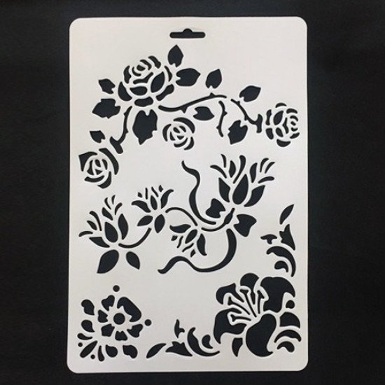 Stencil Of Artwork Flowers And Tree Leaves KEEP SMILING A4