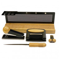 Office Set Beige Wood and Black Metal 5 PCs