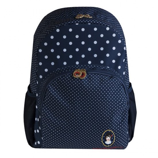 School Backpack Big DOLORES Navy Dotted White BUSQUETS