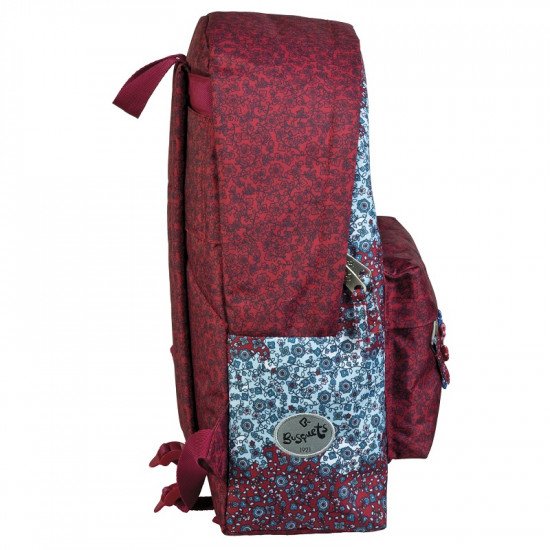 School Backpack Burgundy and Navy Roses BUSQUETS Small Pocket School Backpack Burgundy and Navy Roses BUSQUETS Small Pocket