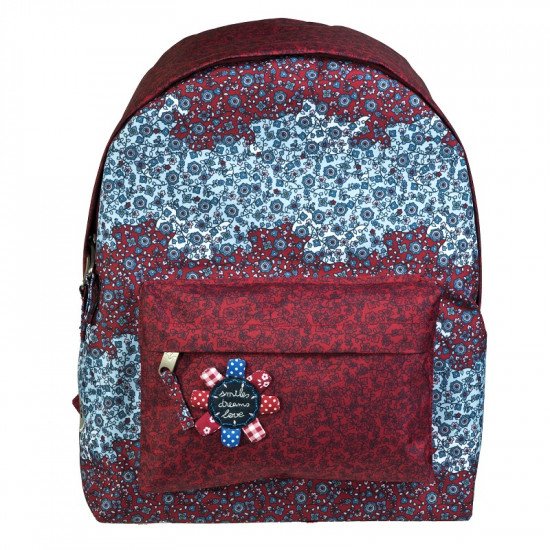 School Backpack Burgundy and Navy Roses BUSQUETS Small Pocket School Backpack Burgundy and Navy Roses BUSQUETS Small Pocket