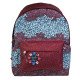 School Backpack Burgundy and Navy Roses BUSQUETS Small Pocket School Backpack Burgundy and Navy Roses BUSQUETS Small Pocket