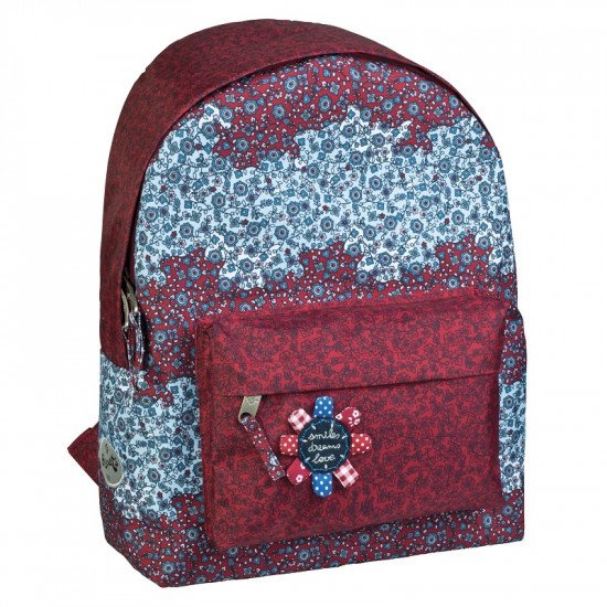 School Backpack Burgundy and Navy Roses BUSQUETS Small Pocket School Backpack Burgundy and Navy Roses BUSQUETS Small Pocket