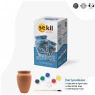 Pottery Set Jar With Colors And Brush SEKIL