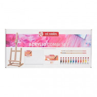 A Set Of 12 Acrylic Colors Tube a Stand, a Canvas Palette, And Two Prushes TALENS ART CREATION 
