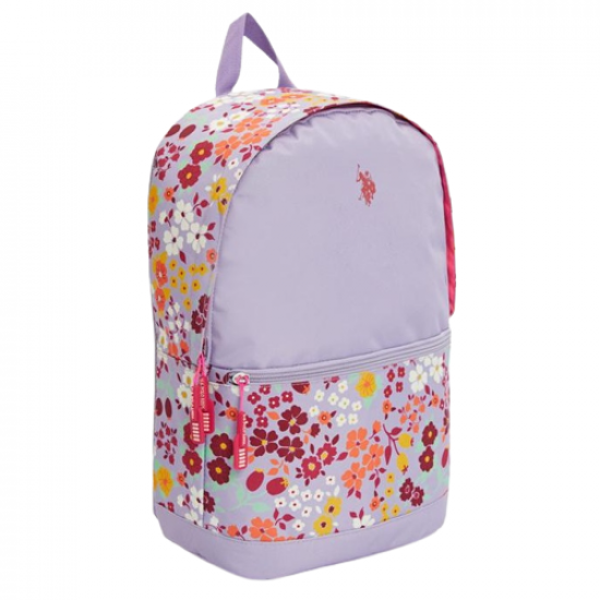 School Backpack Light Purple Floral With Large Zippers And Pocket U.S. POLO ASSN