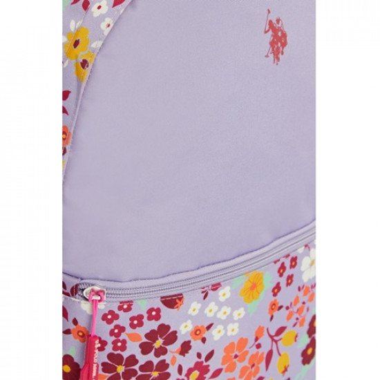 School Backpack Light Purple Floral With Large Zippers And Pocket U.S. POLO ASSN