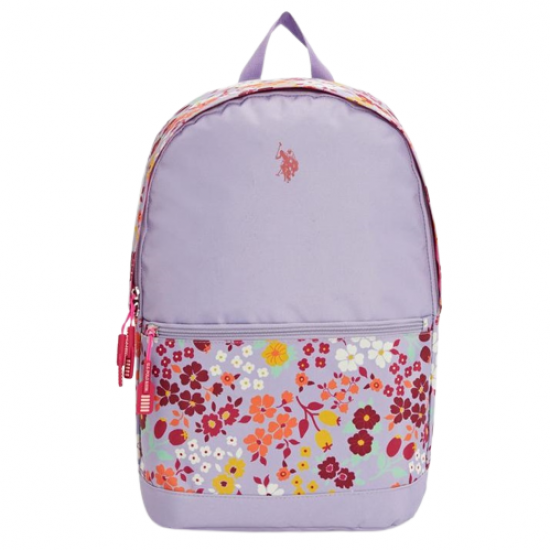 School Backpack Light Purple Floral With Large Zippers And Pocket U.S. POLO ASSN