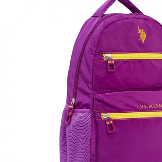 School Backpack Purple With Two Yellow zippers Pocket U.S. POLO ASSN