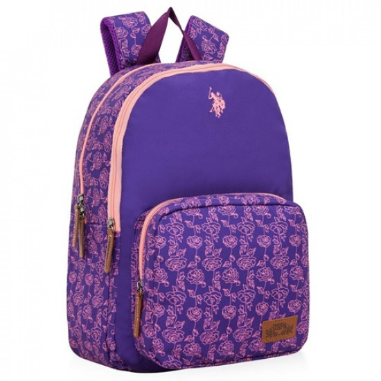 School Backpack Purple Floral Pink Fluorescent With Two zippers And Pocket U.S. POLO ASSN