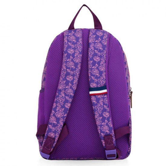 School Backpack Purple Floral Pink Fluorescent With Two zippers And Pocket U.S. POLO ASSN