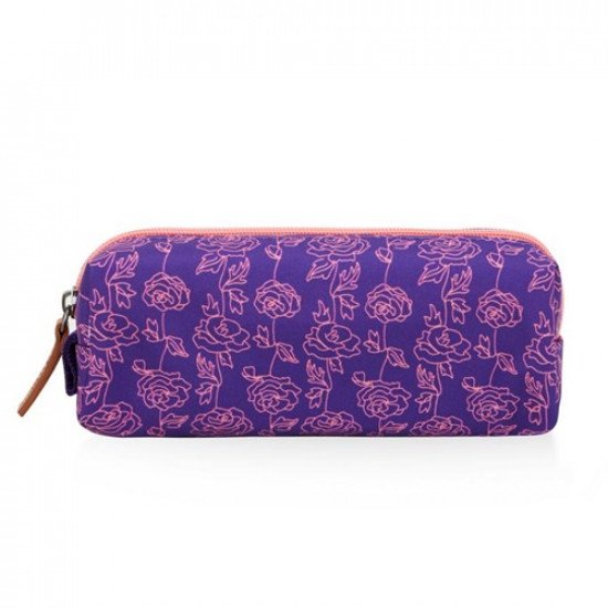 School Pencil Case Purple Floral Pink Fluorescent With Zipper U.S. POLO ASS