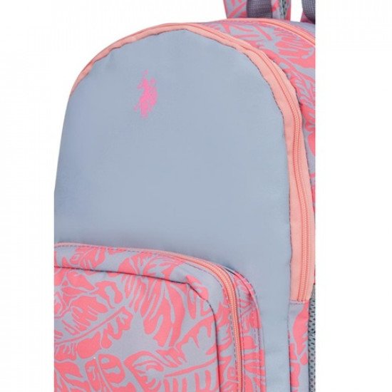 School Backpack Gray Floral Pink With Two zippers And Pocket U.S. POLO ASSN