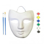 White Face Mask With Colors And 2 Brushes