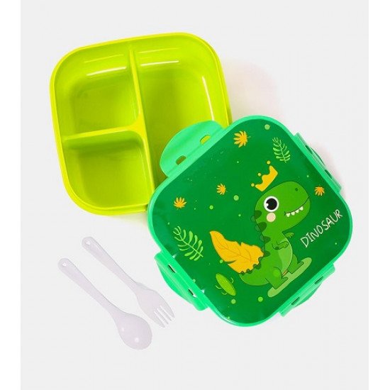 Lunch Box Set With a Bottle Green Dinosaur Print Lunch Box Set With a Bottle Green Dinosaur Print