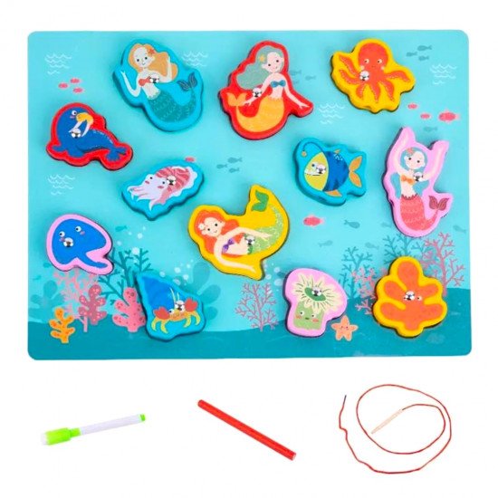 Wooden Learning Board For Multiple Activities Mermaids Double-Sided