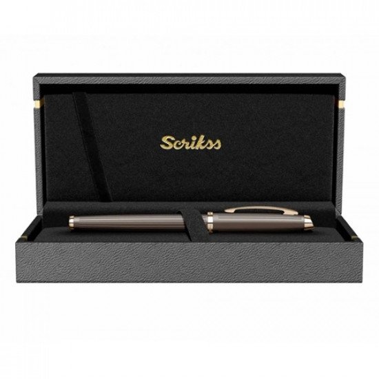 Ballpoint Pen SCRIKSS Brown Matte Chrome With Cap Oscar 39 Blue Ink Ballpoint Pen SCRIKSS Brown Matte Chrome With Cap Oscar 39 Blue Ink