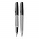 Set Pen Fountain and Ballpoint SCRIKSS 477 Pera Silver Wavy and Black Chrome Blue Ink