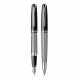 Set Pen Fountain and Ballpoint SCRIKSS 477 Pera Silver Wavy and Black Chrome Blue Ink