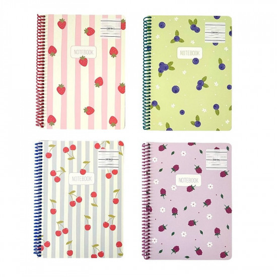 Wire Notebook English KESKIN 100 Sheets B5 Berries Design