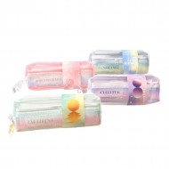 Pencil Case with Two Zippers, Soft Transparent Mesh, Pastel Multiple Colors