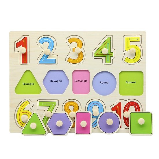 Educational Wooden Children's Toy English Numbers And Geometric Shapes