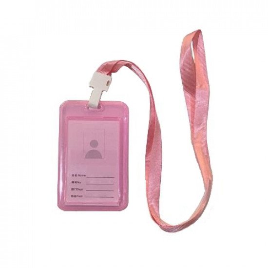 Card Holder Plastic Longitudinal Double Sided With Rope 54×85 mm Transparent Pink Card Holder Plastic Longitudinal Double Sided With Rope 54×85 mm Transparent Pink