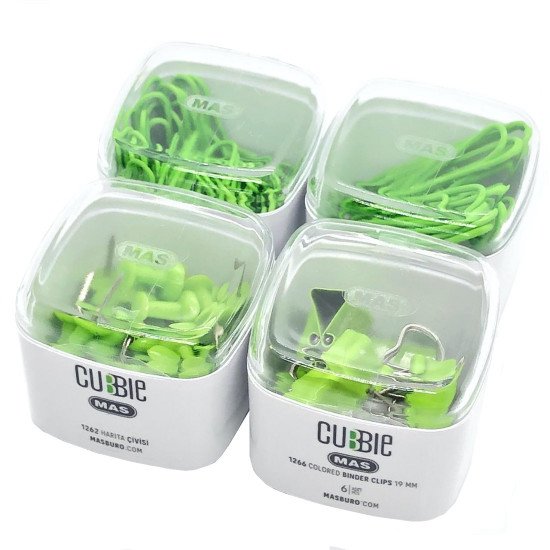 Boxes of Push Pins, Binder Clips, and Paper Clips MAS Green Boxes of Push Pins, Binder Clips, and Paper Clips MAS Green