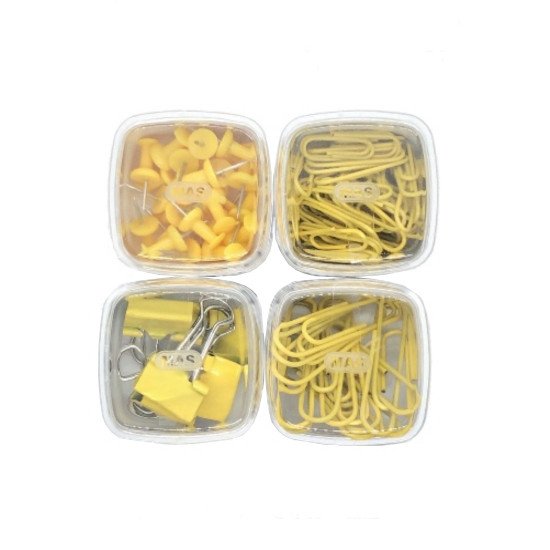 Boxes of Push Pins, Binder Clips, and Paper Clips MAS Yellow Boxes of Push Pins, Binder Clips, and Paper Clips MAS Yellow