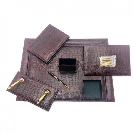 طقم مكتب عودي جلد فاخر 7 قطع تصميم التمساح قولباس 915 طقم مكتب عودي جلد فاخر 7 قطع تصميم التمساح قولباس 915