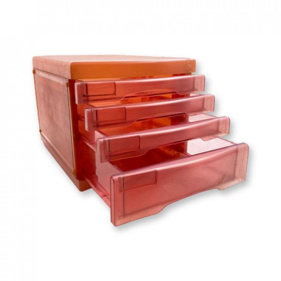 Desktop Drawers Plastic Pink Transparent 4 Drawers