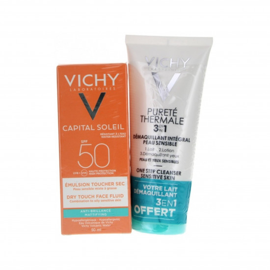 Capital Soleil Emulsion Dry Touch SPF50 50ml + Pureté Thermale 3-in-1 One Step Cleanser 100ml Free