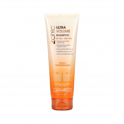 2chic, Extra Volume Shampoo, For Fine & Weak Hair, Papaya & Mandarin Butter, Giovanni-250ml