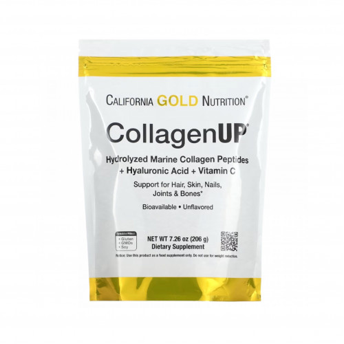 Hydrolyzed Marine Collagen Peptides with Hyaluronic Acid and Vitamin C, Unflavored 206g
