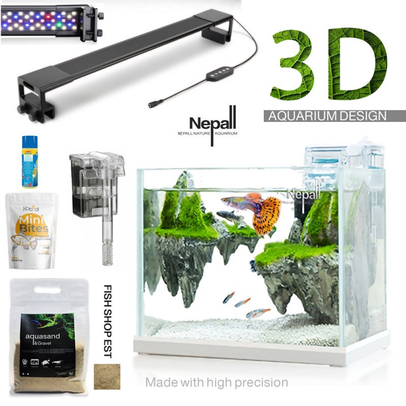 مجموعة حوض صغير زجاج سوبر كرستال مع ديكور كامل ثلاثي الأبعاد - nepall aquarium مجموعة حوض صغير زجاج سوبر كرستال مع ديكور كامل ثلاثي الأبعاد - nepall aquarium
