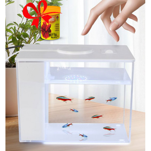 حوض إكريلك كيوت لأسماك الفايتر مع الفلتر والإضاءة أبيض - MINI aquarium