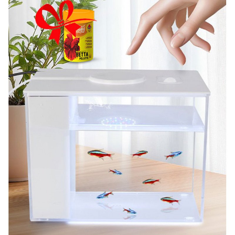 حوض إكريلك كيوت لأسماك الفايتر مع الفلتر والإضاءة أبيض - MINI aquarium حوض إكريلك كيوت لأسماك الفايتر مع الفلتر والإضاءة أبيض - MINI aquarium