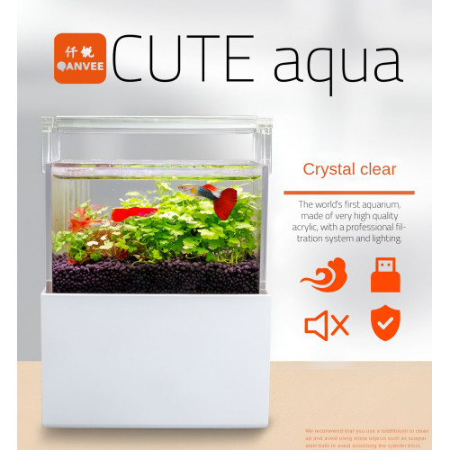 الحوض الكيوت المميز مع فلتر وإضاءة USB من شركة - QANVEE CUTE aquarium