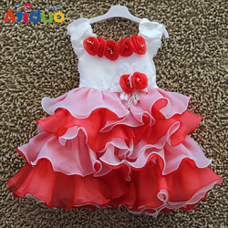 Girls Red Short Tiered Dress - Layered Party Style - Age 4-5 Years
